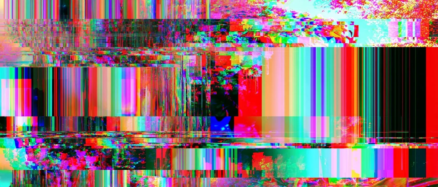 Long horizontal streaks resolving into vertical colour bars.
