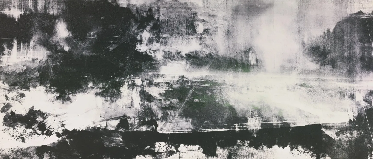 Wet ink pooling in a horizontal band across white.