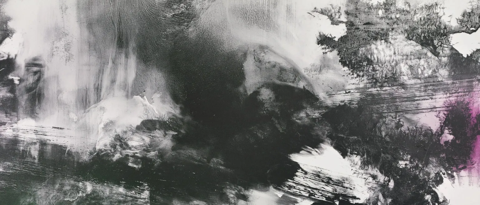 An ink storm massing at the upper edge over a pale field.
