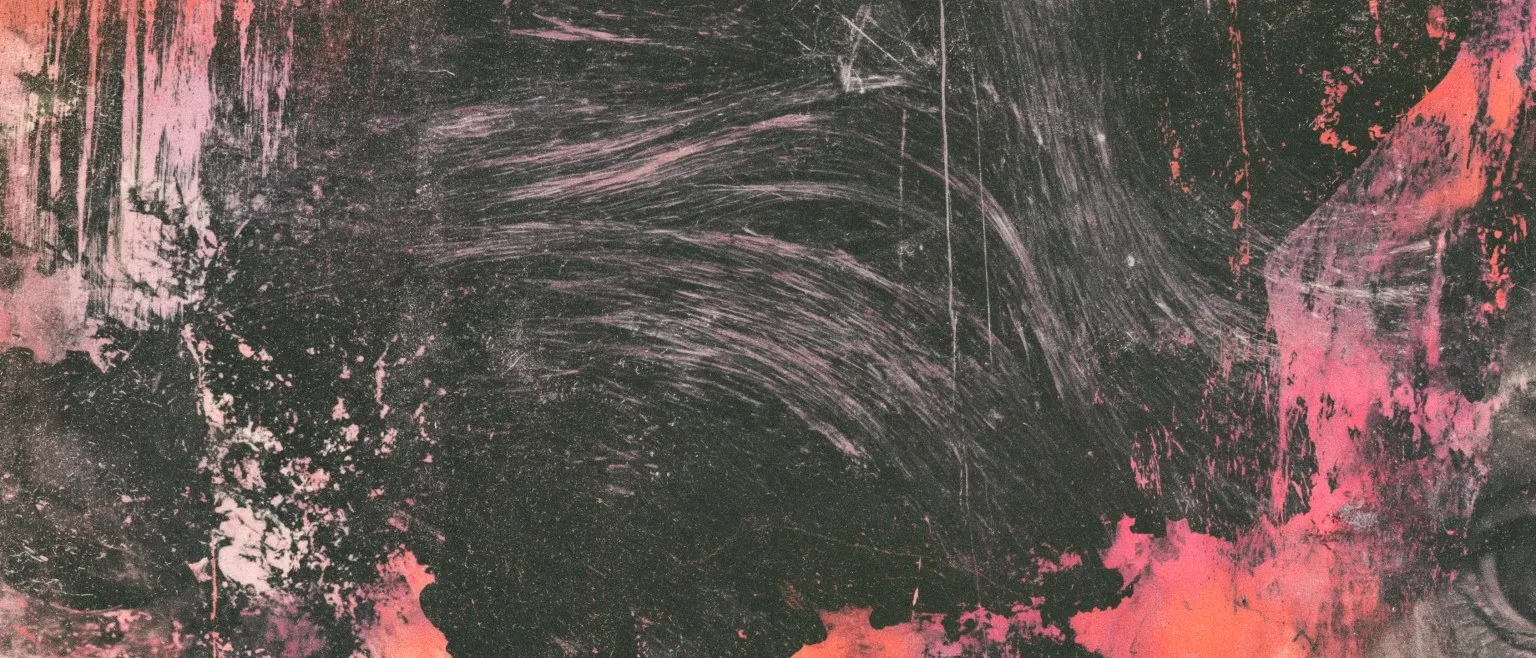 Pale combed strokes over dark ground, hot pink at either edge.