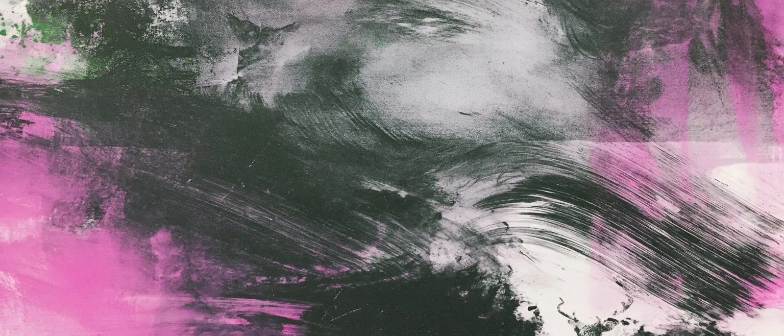 Magenta bleeding in from both lower corners around a dark curved sweep of ink.