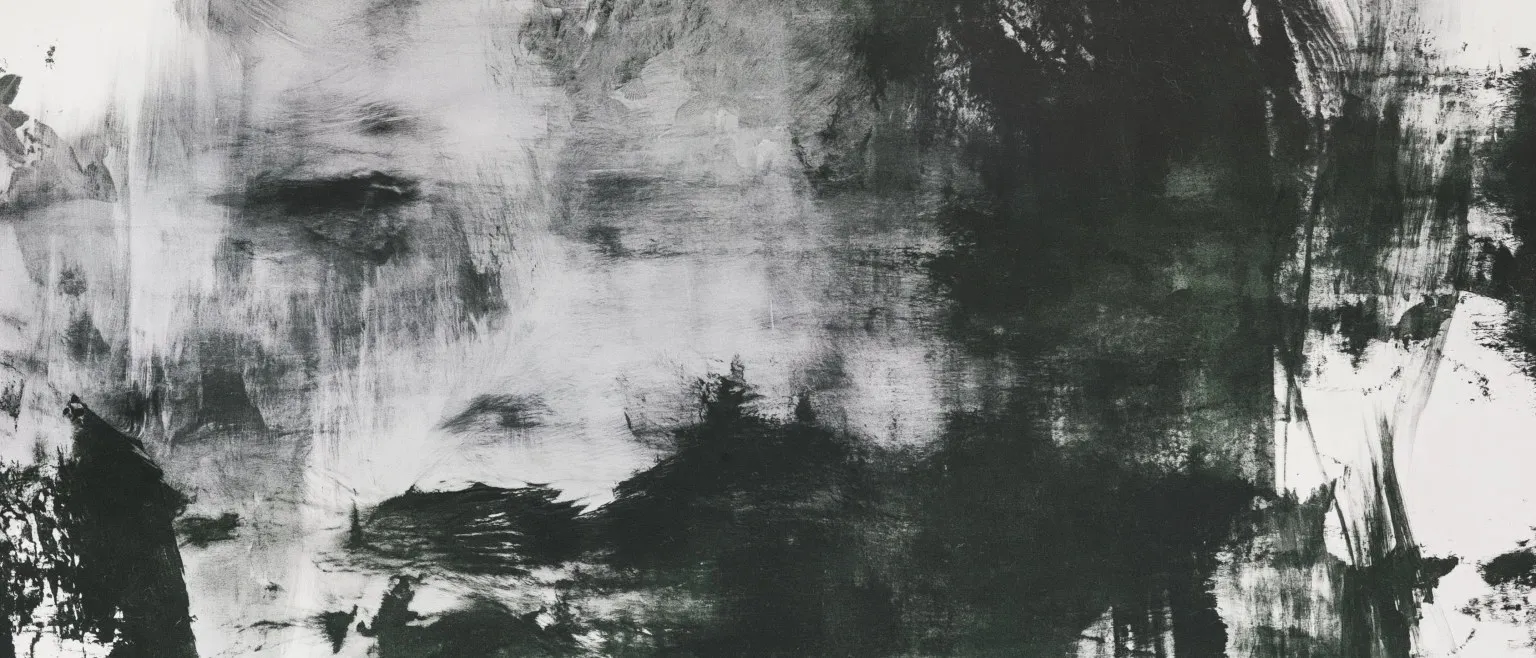 Dark cross-hatched strokes thinning to a pale gap at the upper right, a vertical scratch cutting through.
